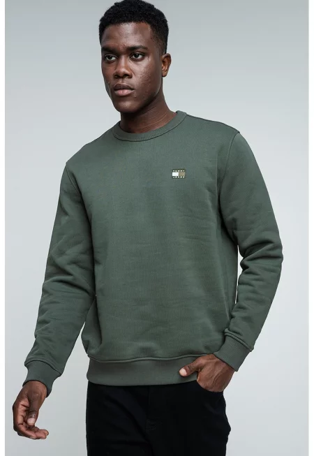 Суитшърт с овално деколте и лого - Бледозелен