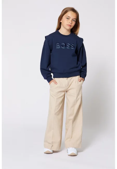 Суитшърт с овално деколте и релефно лого - Тъмносин