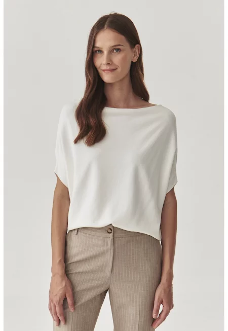 Свободна блуза с къси ръкави - Мръснобял