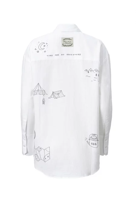 Свободна риза от лен и памук с принт