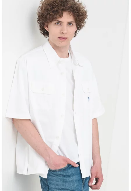 Свободна риза с къси ръкави - Бял