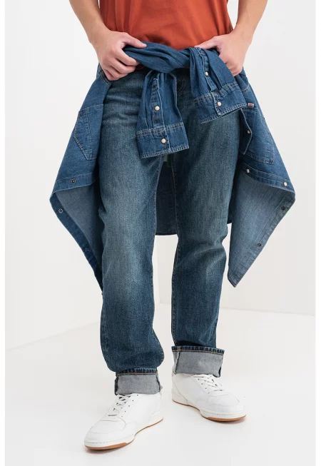 Свободни дънки с миди талия - Тъмносин