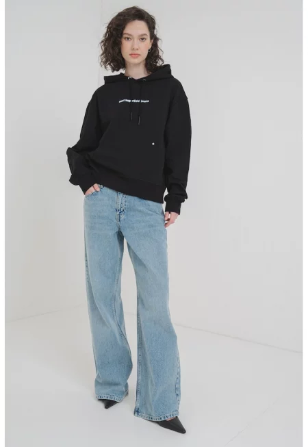 Свободно худи от органичен памук - Черен