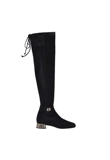 Текстилни ботуши над коляното - Черен