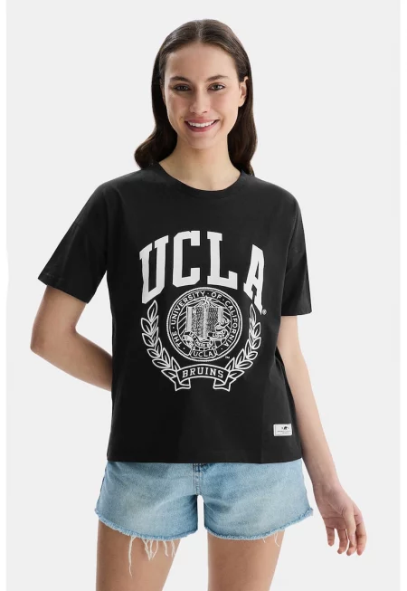 Тениска Avalon с лого и паднали ръкави - Бял/Черен