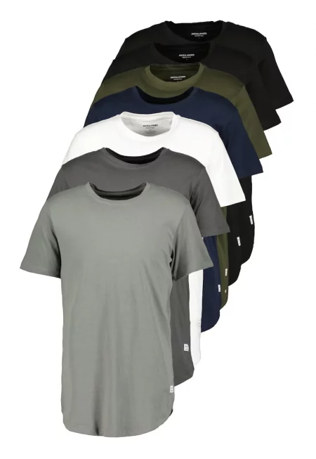 Тениска от органичен памук с овално деколте - 7 броя - Бял/Черен/Сив/Маслинено зелено/Tъмносив/Тъмносин