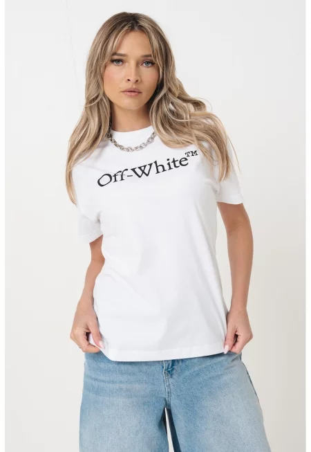 Тениска с овално деколте и надпис - Бял/Избеляло черно