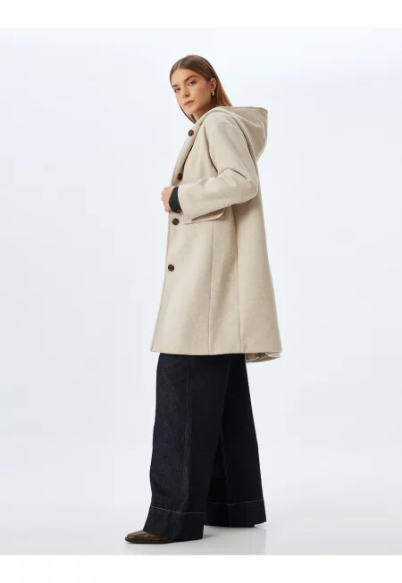 Уголемено палто с качулка - Камел