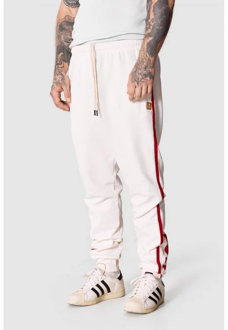 Унисекс спортен панталон с лого - Червен/Мръснобял