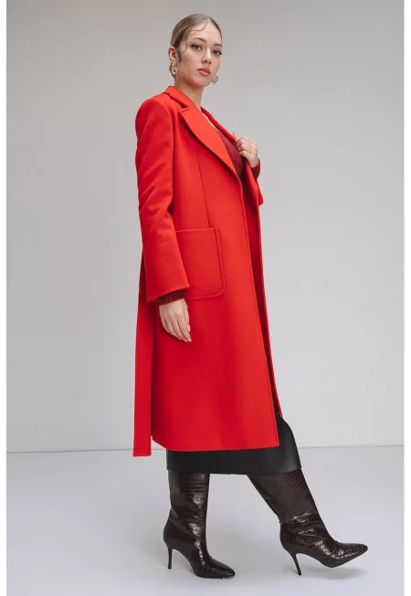 Вълнено палто Runaway с джобове - Червен