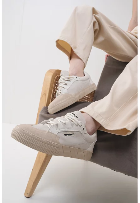 Велурени спортни обувки с лого - Светло сив/Бежов/Мръснобял