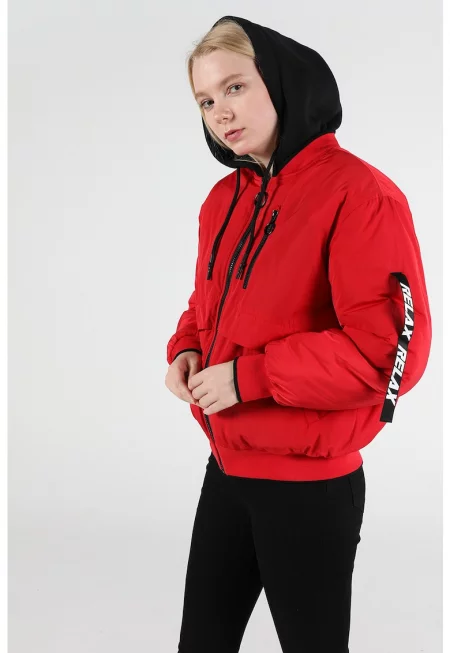 Яке  Тип бомбър - Regular Fit - С качулка - Червено