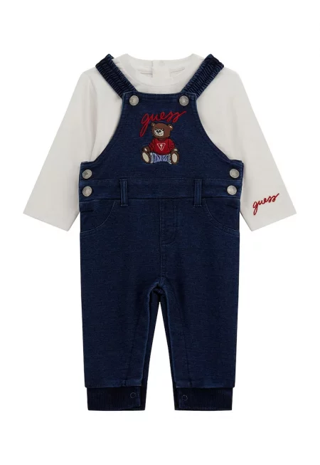 Блуза и гащеризон с лого - 2 части - Червен/Мръснобял/Тъмносин