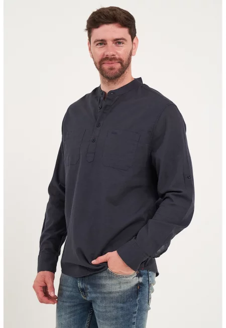 Блуза с яка Henley и джобове на гърдите