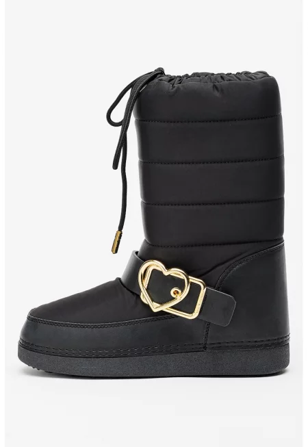 Боти от еко кожа с равна платформа - Черен