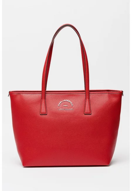 Чанта от еко кожа с метално лого - Бордо