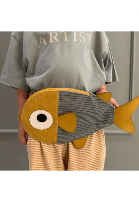 Чанта от естествена кожа - Finny - сив лишей / жълт - Сив/Жълт