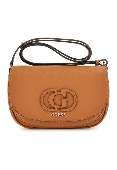 Чанта през рамо от еко кожа с лого - Карамел