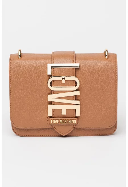 Чанта през рамо от еко кожа с метално лого - Камел