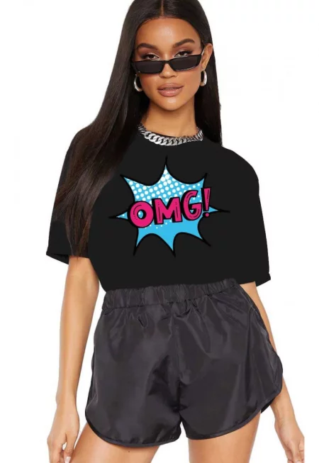 Черна дамска тениска - OMG