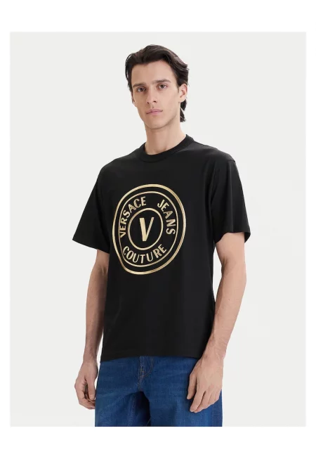 Черна памучна тениска Versace - Черен