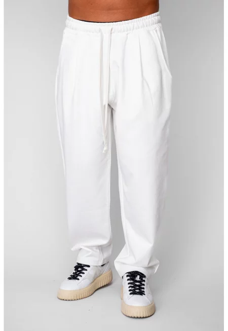 Дълъг прав панталон Oversized от 100% памук - 400гр/кв.м Premium Edition Off White 20161 - Бял