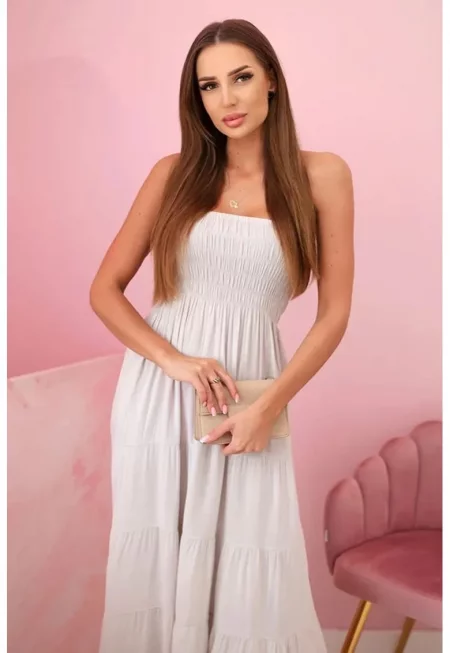 Дълга рокля с набори - без презрамки - Един размер