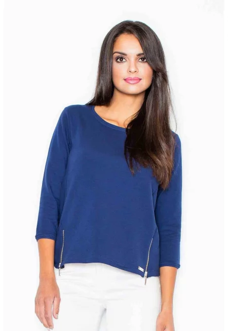 Дамска блуза - Фигл - Ципове - Полиестер/Еластан - Тъмносин