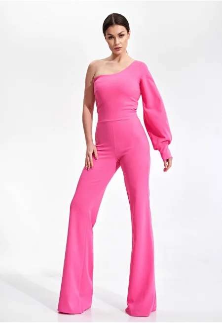 Дамски гащеризон -  елегантен с едно рамо - розов - полиестер -