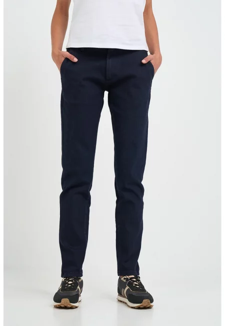 Дамски панталон с джобове и лого -  син - Тъмносин