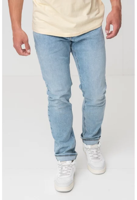 Дънки с памук със средна талия - Прашно синьо