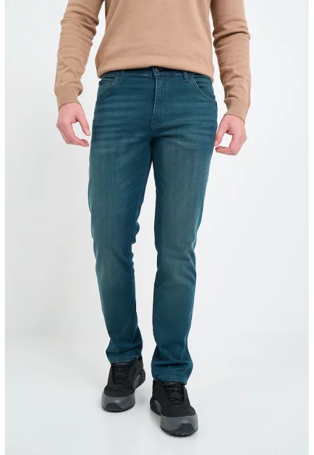 Дънки със захабен ефект - Петролно синьо