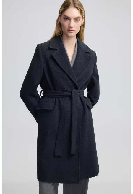 Двуредно дълго палто с вълна - Ултрамарин синьо