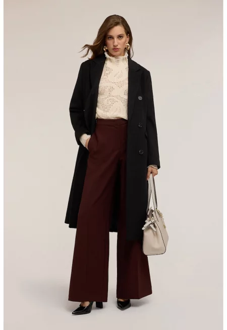 Двуредно палто с вълна - Черен