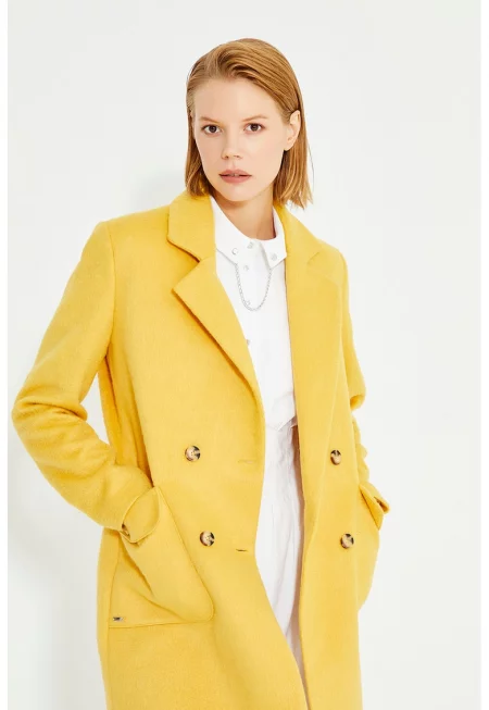 Двуредно палто с вълна - Шафраново жълто