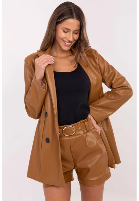 Eco Leather Short Pants - Кафяв