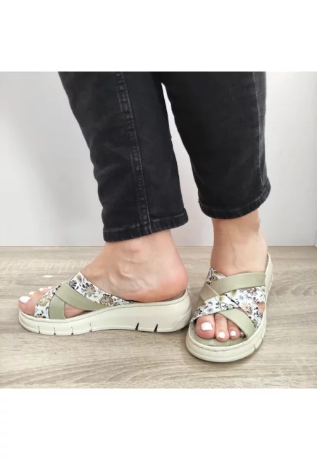 Ежедневни сабо дамски  Fr-403 Olive с флорални мотиви - зелени - Зелен