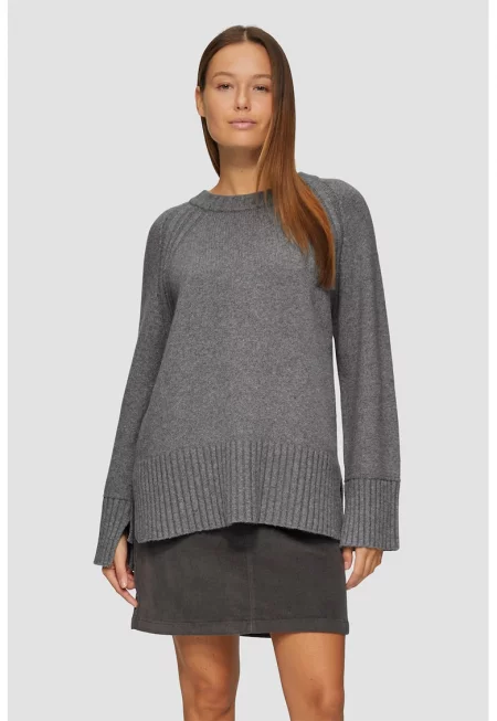 Фино плетен пуловер с рипс - Меланж тъмно сиво
