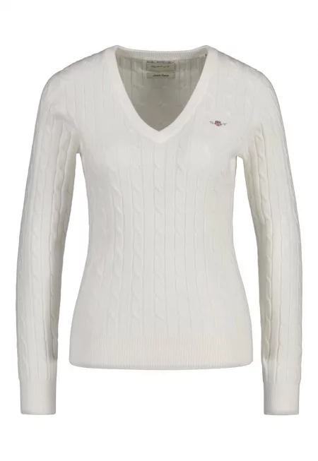 Фино плетен слим пуловер - Мръснобял