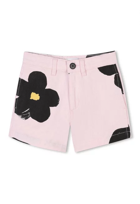 Флорален дънков къс панталон - Черен/Бледо розово