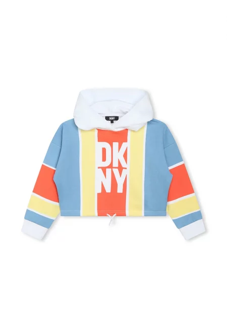 Худи с паднали ръкави и принт - Оранжев/Бледожълт/Светлосин