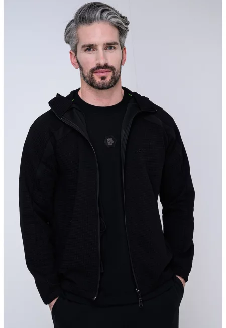 Худи с цип и лого - Черен