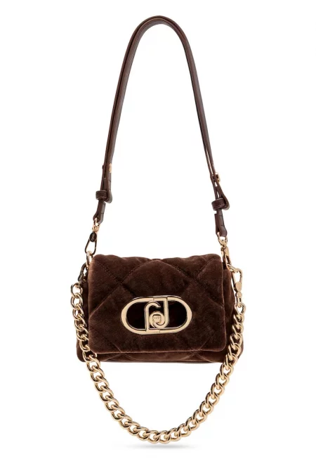 Кадифена чанта през рамо Lapuffy с верижка - Кафяв - Бежов