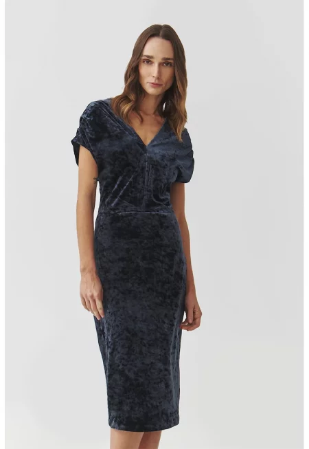 Кадифена рокля с шпиц - Тъмносин