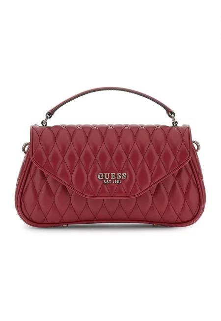 Капитонирана чанта през рамо от еко кожа - Тъмночервен