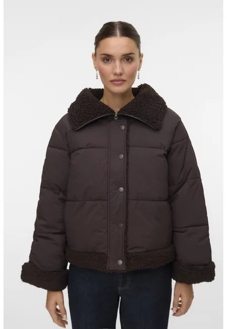 Капитонирано зимно яке с плюшени детайли - Кафяв