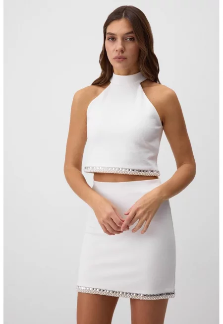 Къса блуза с халтер деколте - Бял