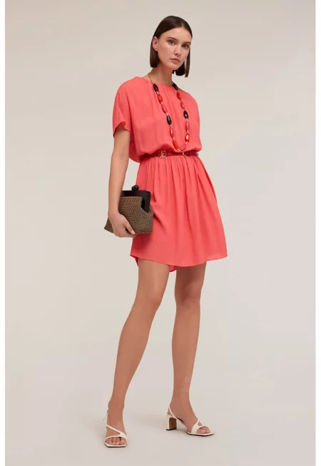 Къса рокля с къси ръкави - Корал