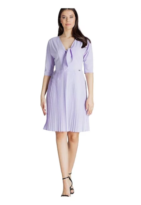 Коктейлна рокля - Ленитиф - Миди - Текстил - Лилаво