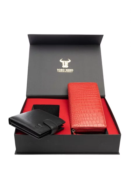 Комплект дамски портфейл и мъжки портфейл Gia-Vita Opzioni - естествена кожа - червен